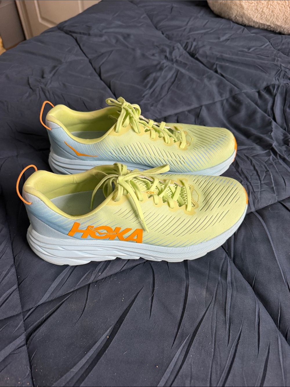Hoka Men's Neon Yellow Athletic Sneakers with Orange Accents